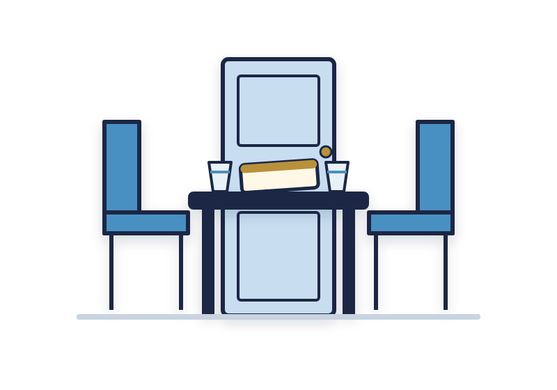 termination letter template illustration: a private meeting room with two chairs, a closed door and a folder on the table