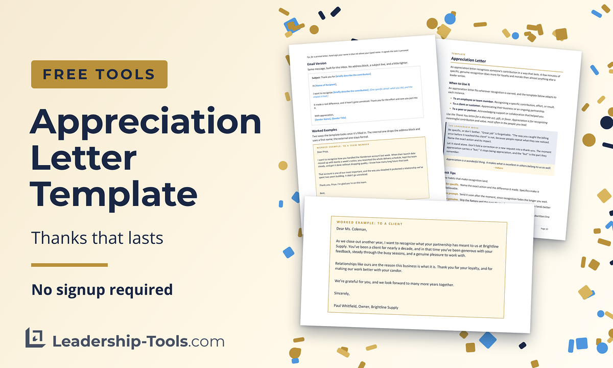 free appreciation letter template with the template pages and a completed letter to a client