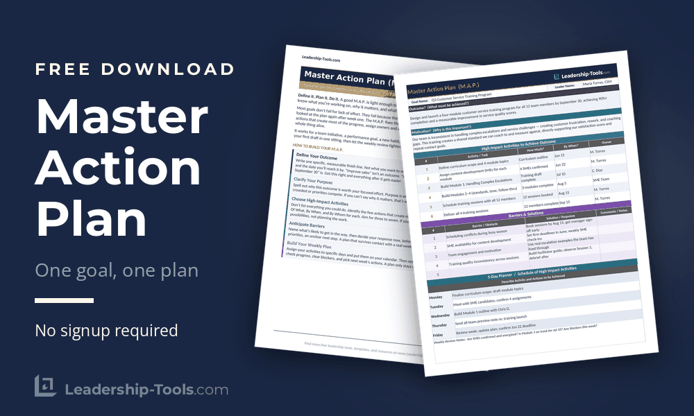 free master action plan template with completed example