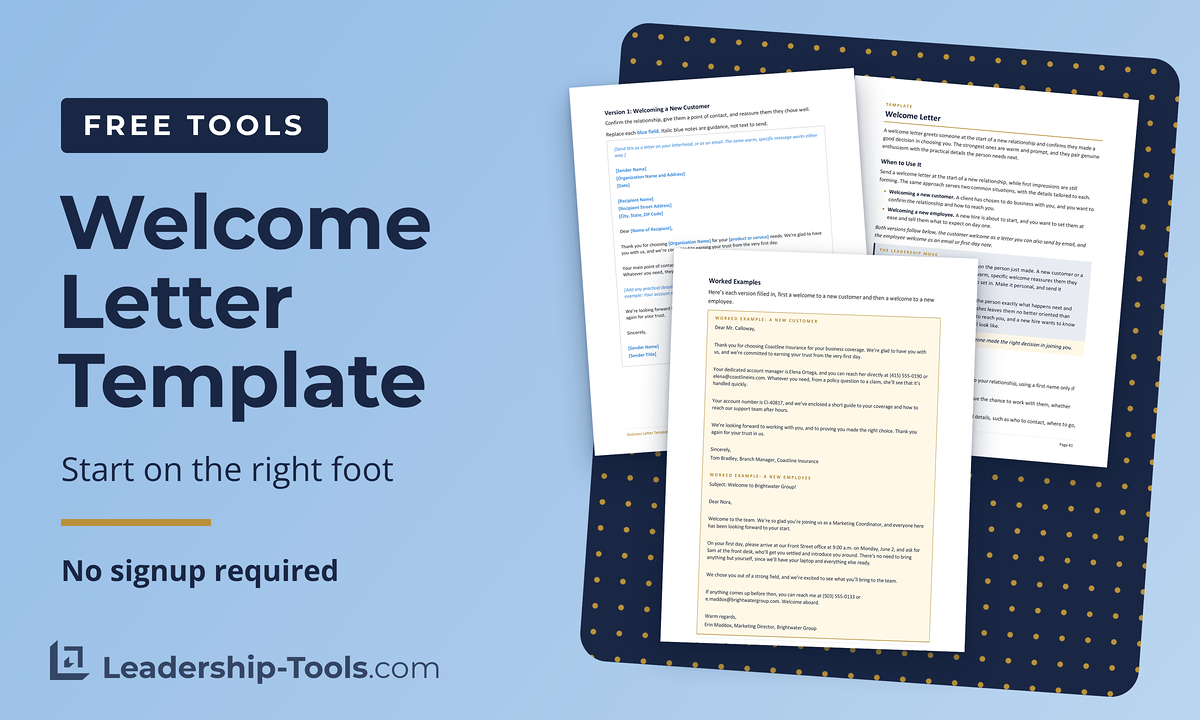 free welcome letter template with the new customer version and a completed welcome letter