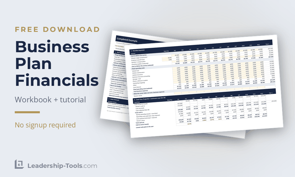 free business plan financial workbook with completed example