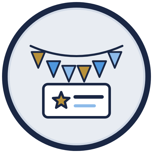 welcome letter template icon: celebration bunting over a welcome card