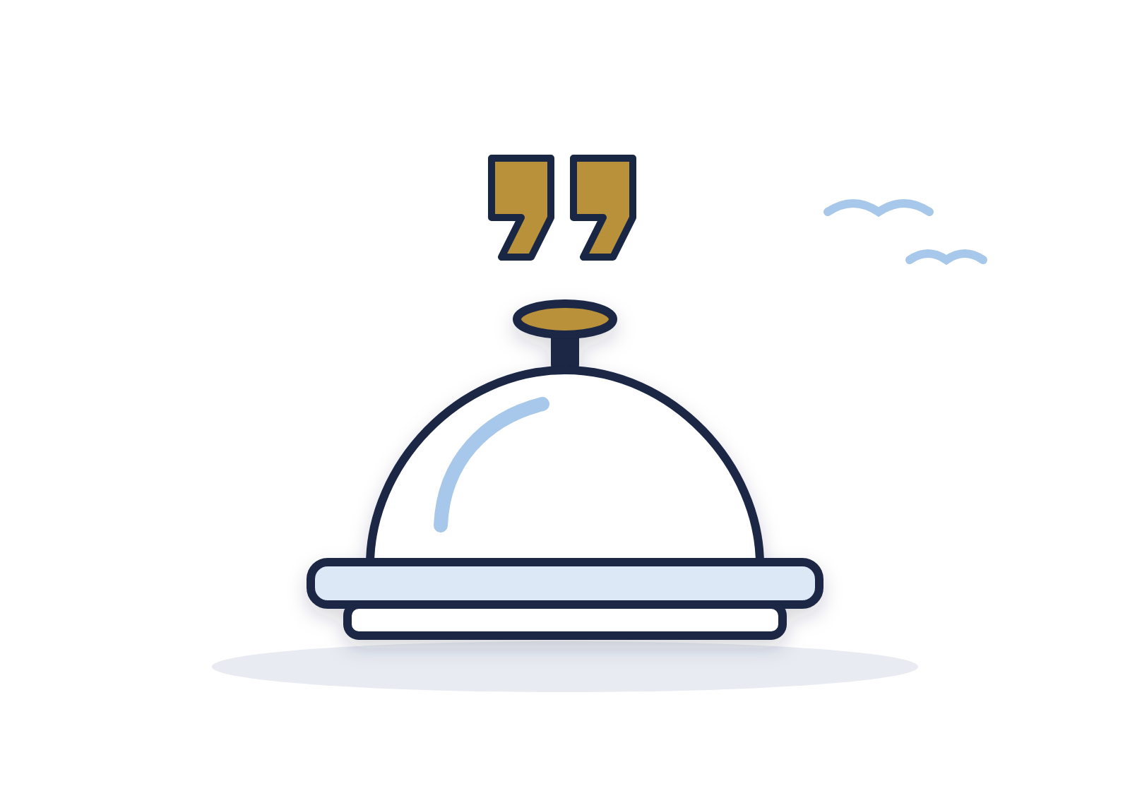 Service bell with gold quotation marks above it