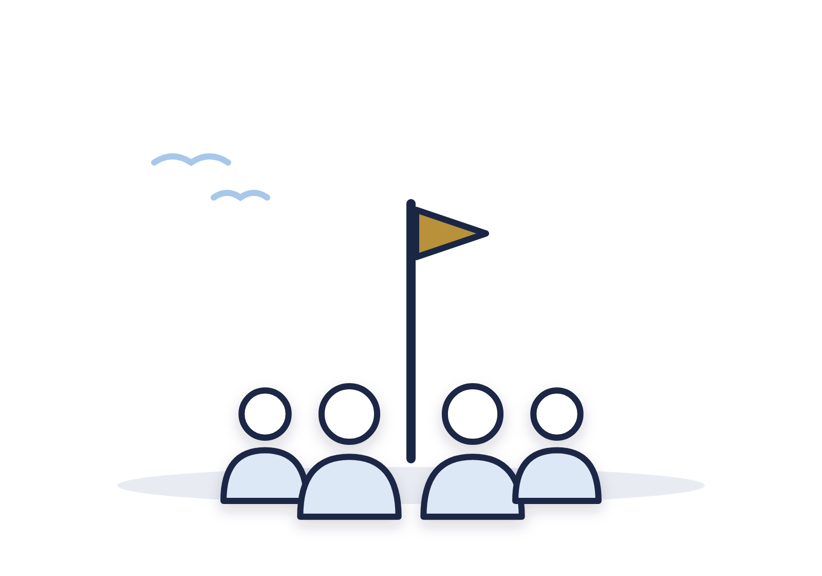 Support the Mission | Leadership-Tools four people standing together around a gold flag