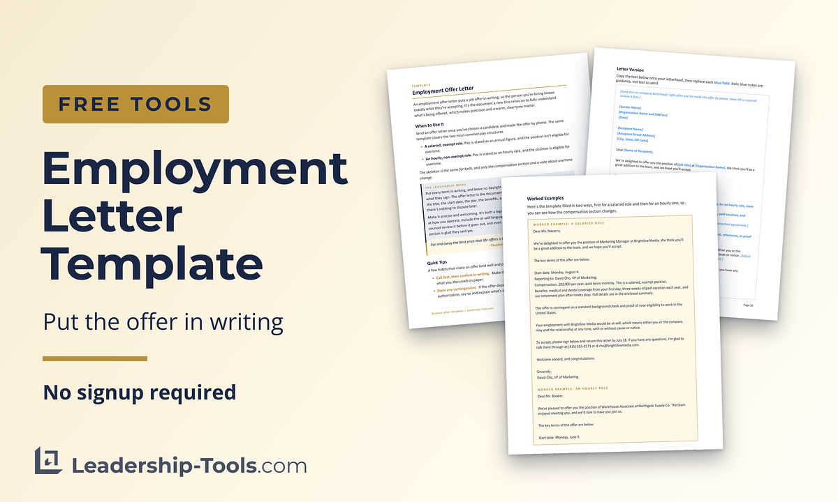 free employment letter template with the offer letter and a completed offer for a salaried role