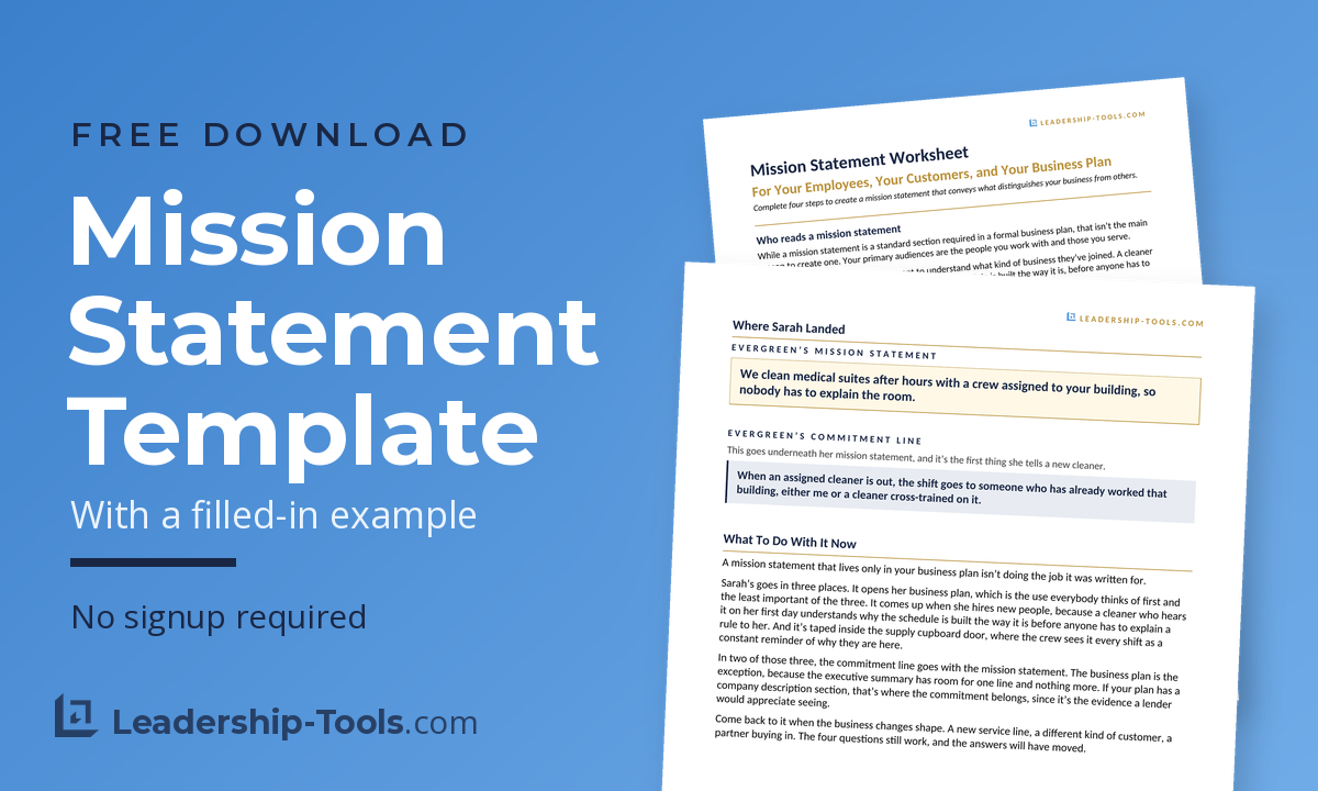 Mission Statement Template | Leadership-Tools free mission statement template worksheet with a filled-in example