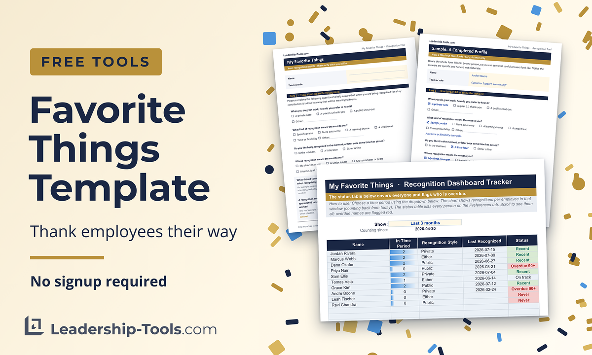free employee favorite things template with a recognition preferences form, completed profile and team recognition dashboard
