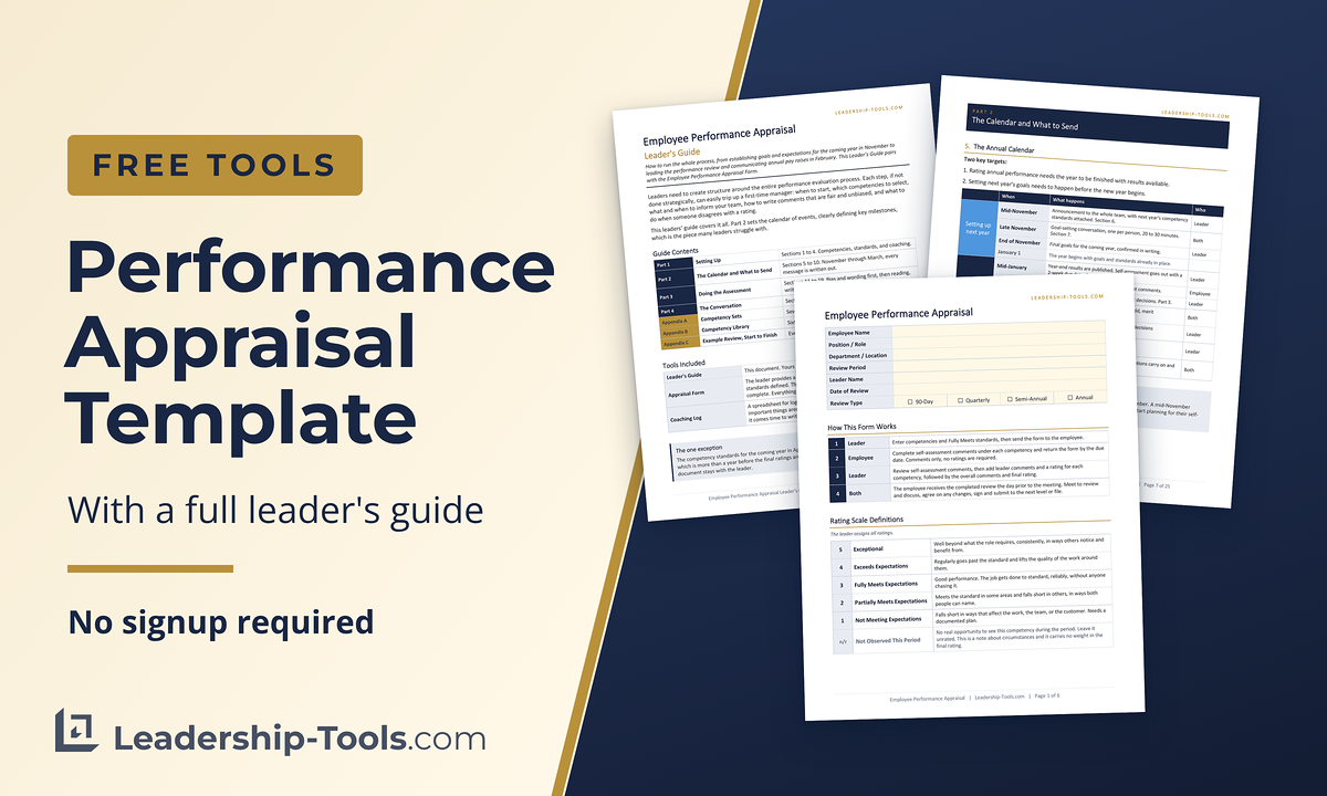 Free Tool: Performance Appraisal Template | Leadership-Tools free performance appraisal template with the appraisal form and leader's guide