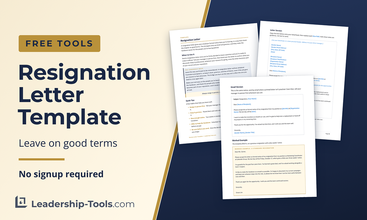 free resignation letter template with the letter and email versions
